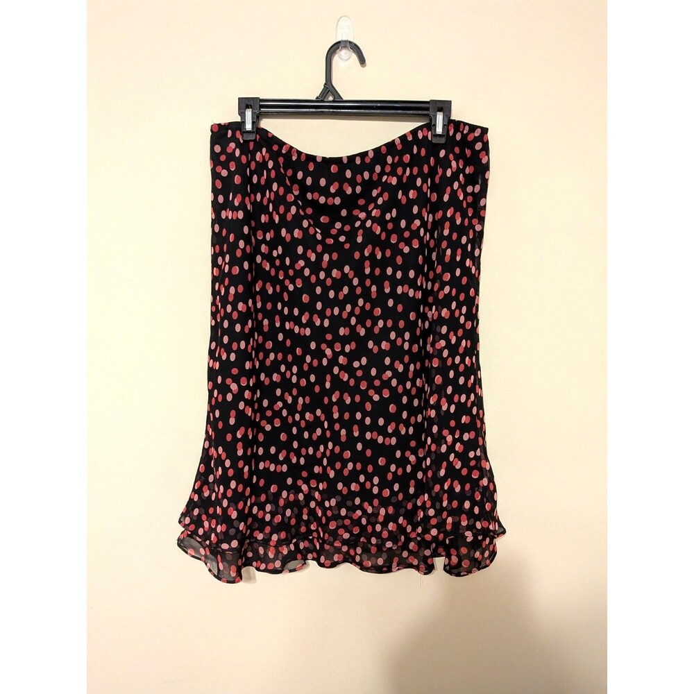 Whimsygoth Pink & Black 90s Style Polka Dot Chiffon Midi Skirt With Ruffled Hem